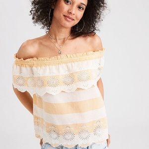 American Eagle floral striped off the shoulder top